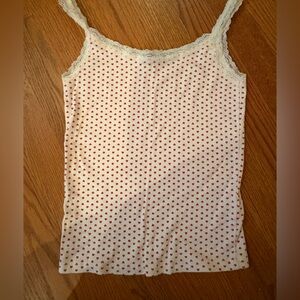 Brandy Melville White Lace Trim Tank with Red Hearts